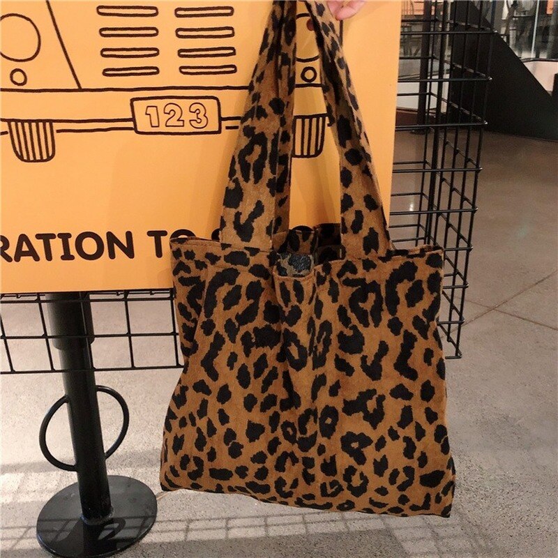 Kvinner skulder lerret shopper bag leopard print koreansk shopping bag casual kvinnelig veske bomull stoff tote poser for kvinner