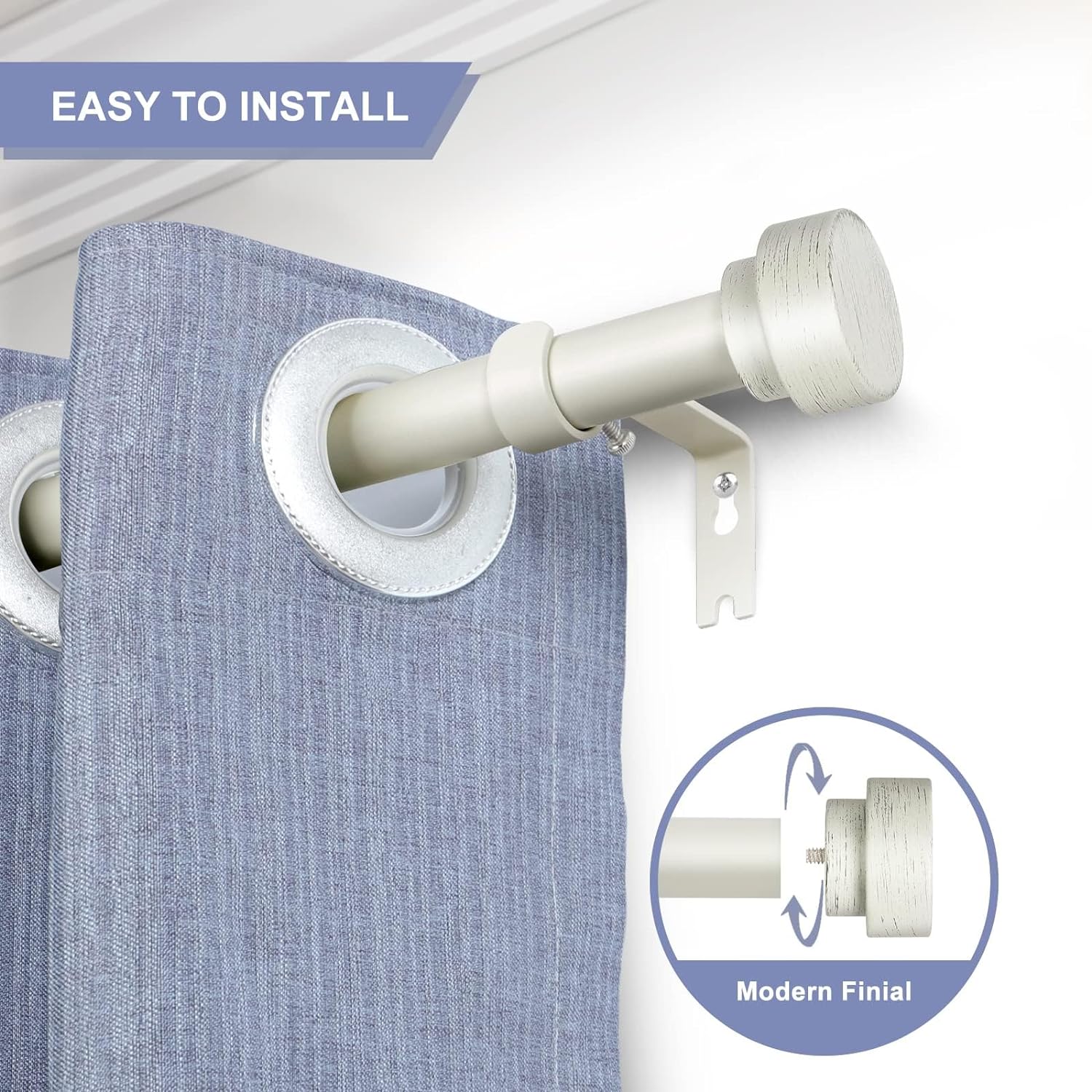 Antique White Curtain Rods for Windows ，1 Inch Telescopic Rod ,Netted Texture Finials Drapery Rods,Bathroom Shower Curtain Rods