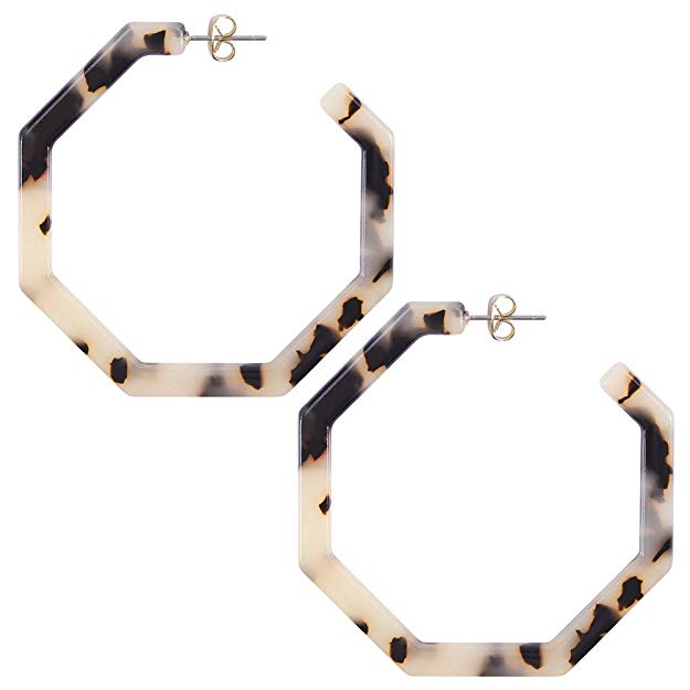 FEECOLOR 1 PAIR Acrylic Resin Hoop Earrings for Women Statement Geometric Octagon Earrings