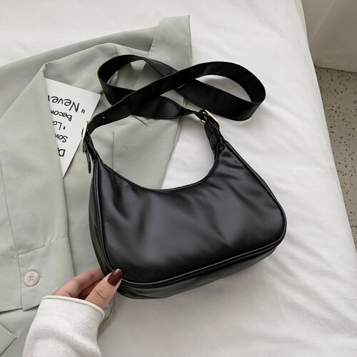 Retro PU Leder Frauen Hobos Kleine Schulter Damen Unterarm Tasche Messenger Taschen Weiblichen Umhängetasche Tote Geldbörse Handtaschen: Black