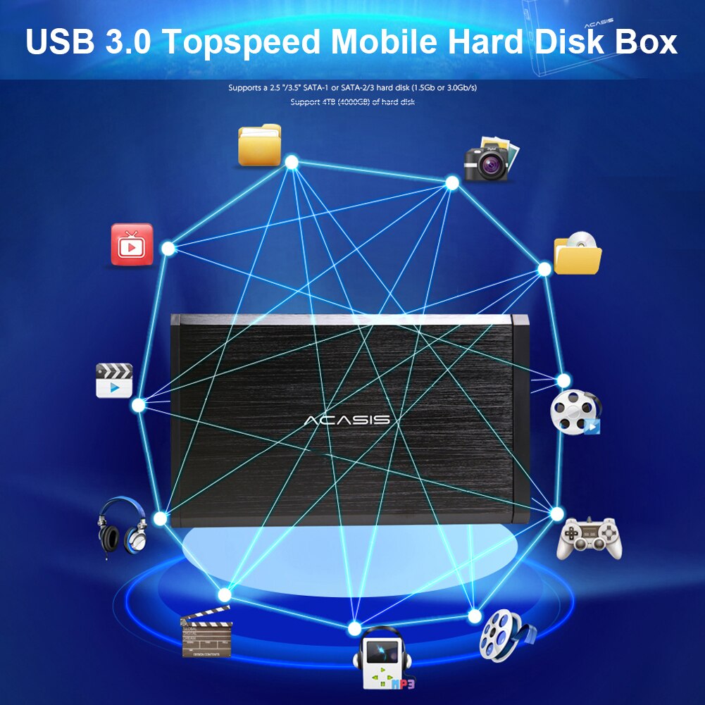 Aluminium 4Tb Usb 3.0 Hdd Mobiele Box Case 2.5/3.5 Inch Sata Harde Schijf Schijf Externe Behuizing voor Desktop Pc