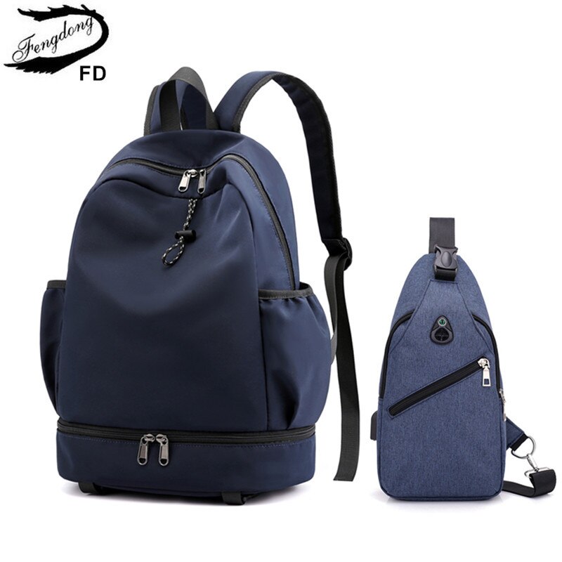 Fengdong 2 pçs/set escola faculdade mochila para o menino estilingue peito saco definir meninos sacos de escola estudante mochila à prova dwaterproof água