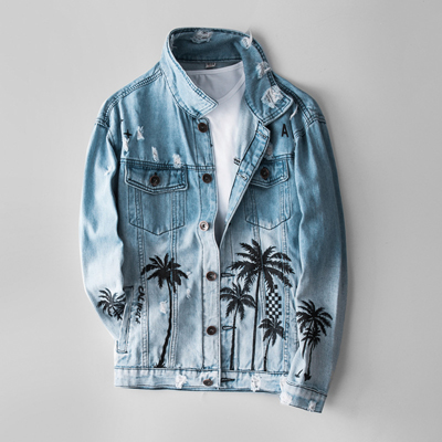 DIMUSI Mens Denim Jacket Trendy Ripped Denim Coats Mens Jeans Bomber Jacket Outwear Windbreaker Cowboy Coats Clothing: Light Blue / XXL