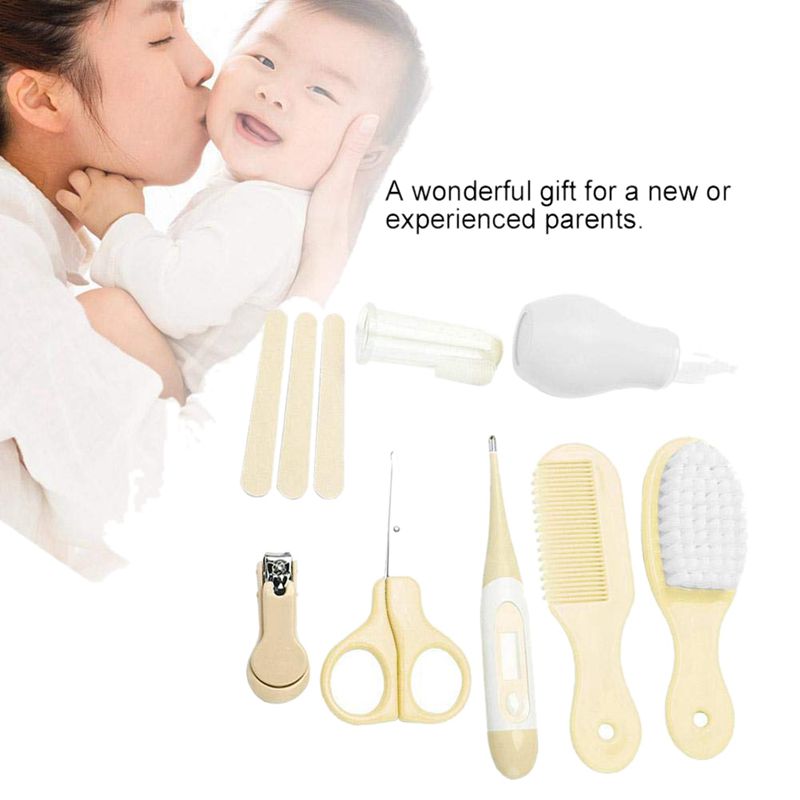 2 Set Baby Care Kit,Nail Clipper Manicure Scissors Nose Cleaner Hair Brush Bathing Tool-Blue & Yellow