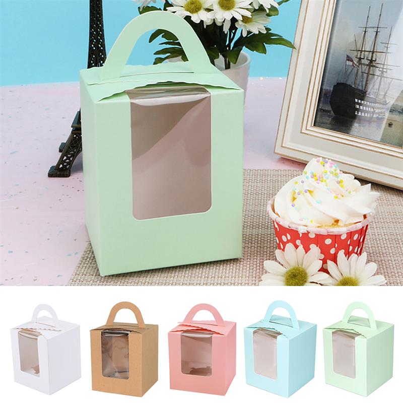 20 Stuks Leuke Mini Biscuit Snoep Doos Enkele Muffin Doos Draagbare Roze Venster Cupcake Doos Mousse Modder Pudding Fles Verpakking cup