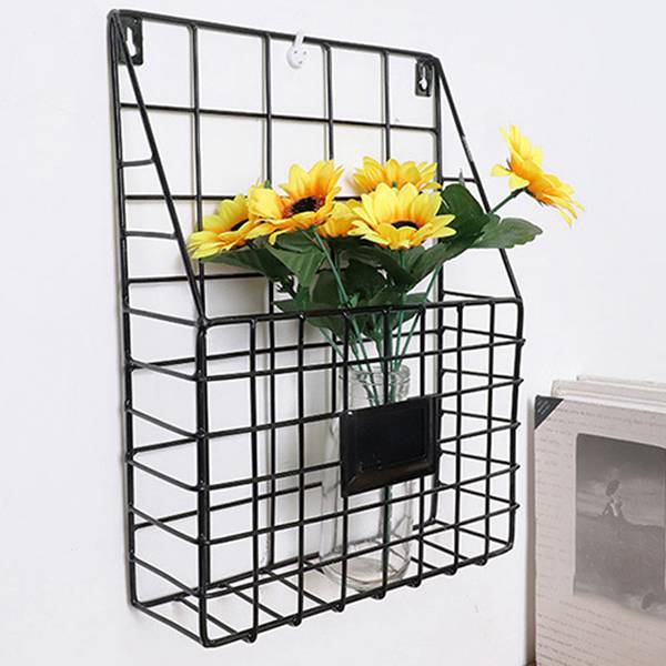 Rustic Country Style Wire Wall Mount Hanging File Folder Display Mail Organizer Document Storage azine Rack Set of 2 (Black)
