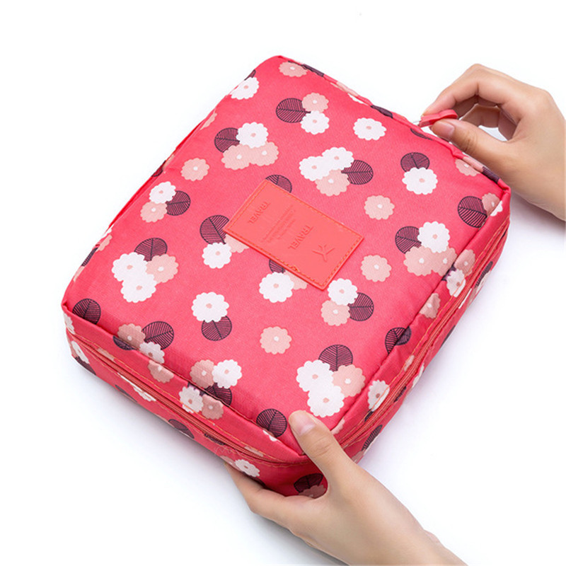 PLEEGA Multifunction travel Cosmetic Bag Women Makeup Bags Toiletries Organizer Waterproof Female Storage Make up Cases: Red flowers