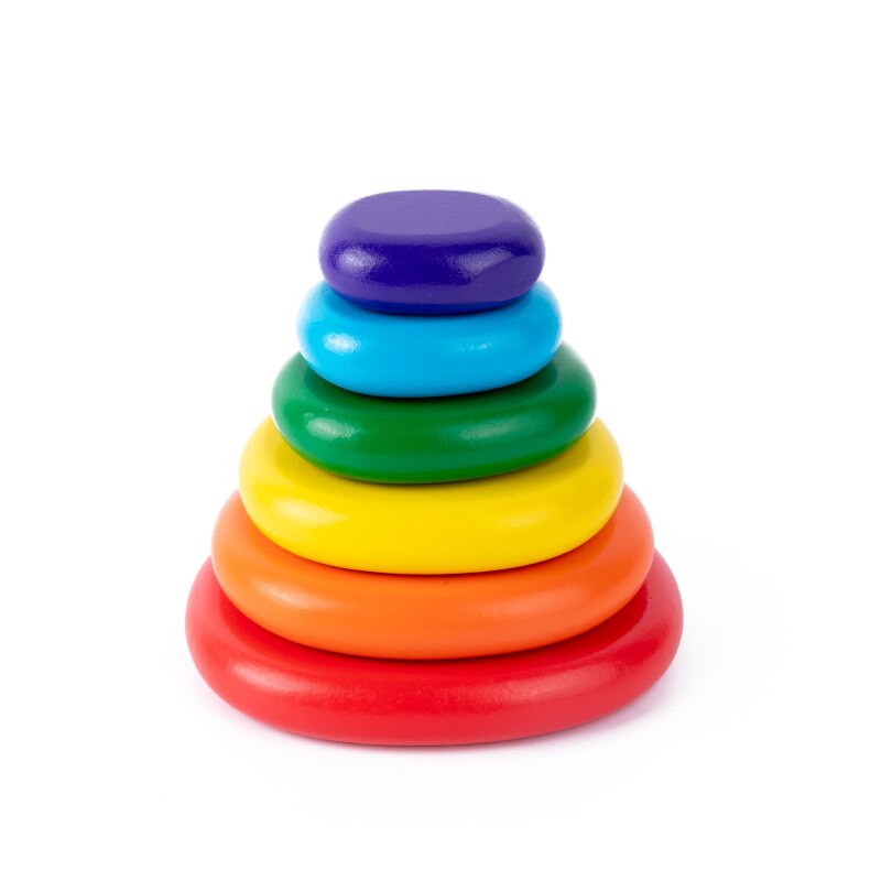 Nordic Stijl Regenbooggradiënt Stenen Blokken 6 Stuks Accessoires Kids &#39;Vloer Spelletjes Baby Stapelen Speelgoed Hout Natuurlijke Gekleurde Steen: Default Title