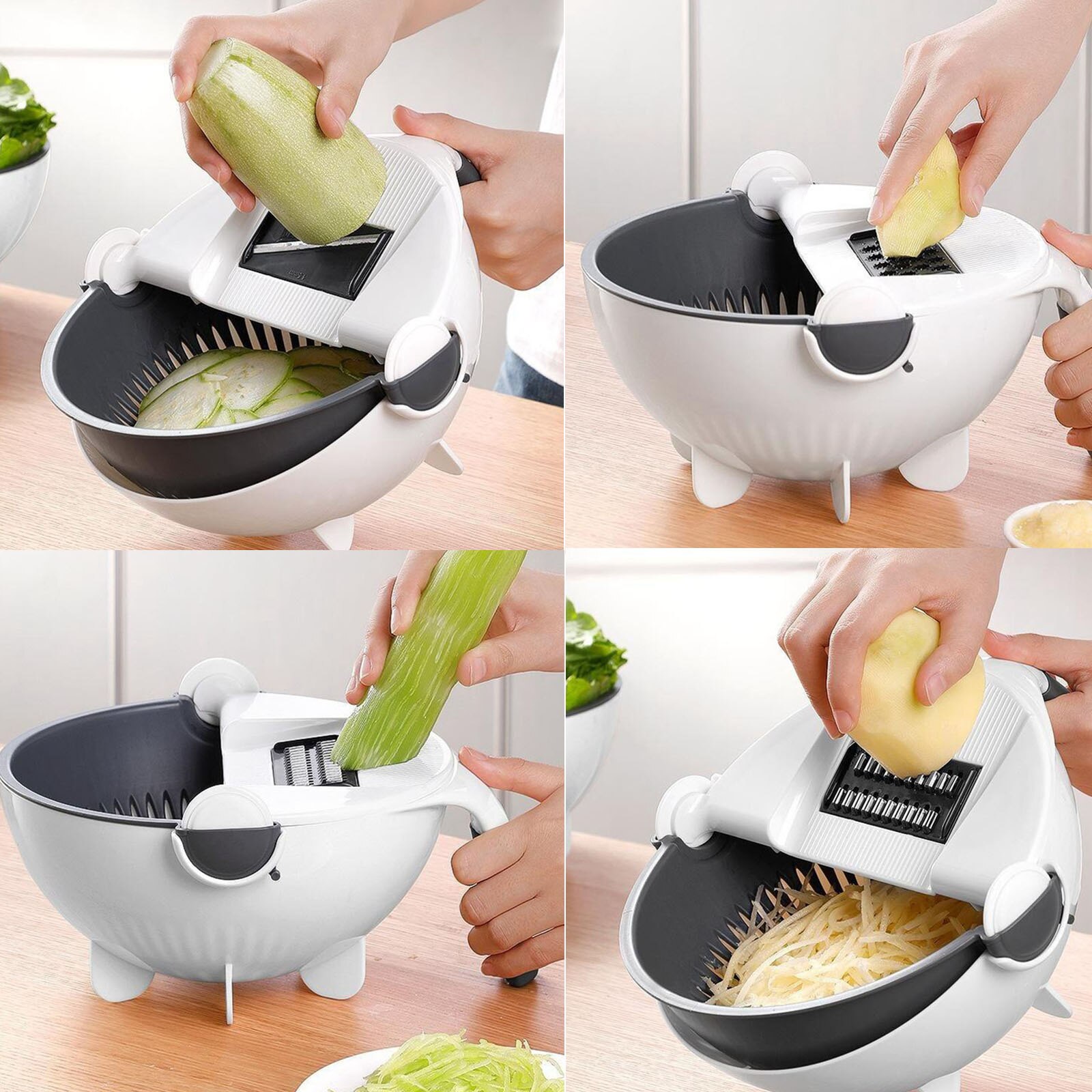 Groentesnijder, 9- in -1 multifunctionele snijder, rasp, uienhakker met container, groente- en fruitsnijder