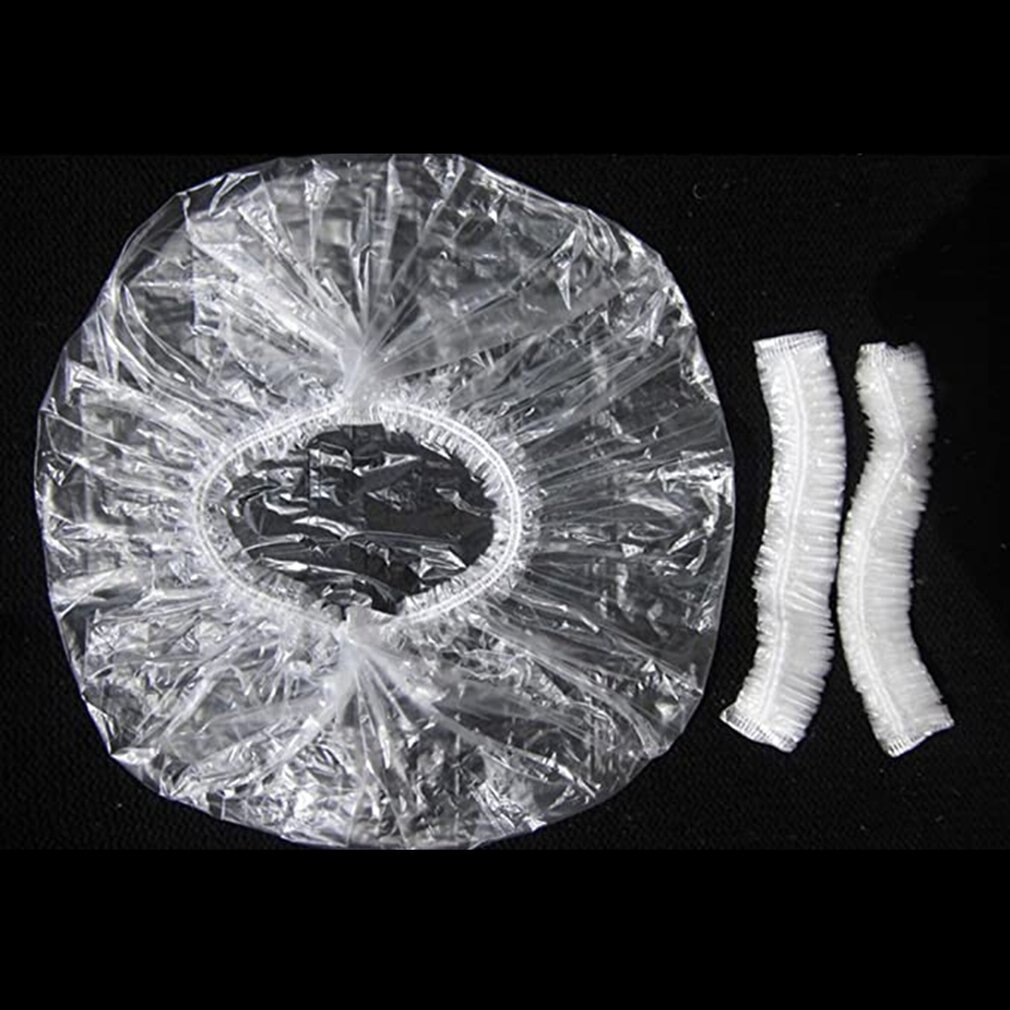 100 stuks wegwerp douchekapjes, wegwerp douchekapjes, transparant elastisch plastic voor badkamer, spa, hotel en kapsalon