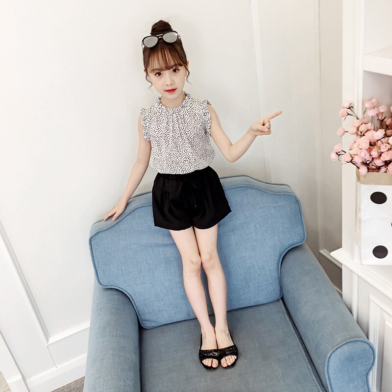 Conjuntos de ropa para niñas pequeñas, Tops sin mangas + Pantalones cortos, trajes para niños de 4, 5, 6, 7, 8, 9, 10, 11 y 12 años