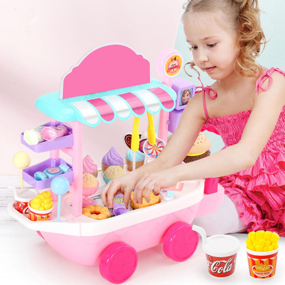 36pcs Mini Candy Trolley Girl Puzzle Play House Toy Simulation Ice Cream Candy Cart Exquisite Birthday For Kids