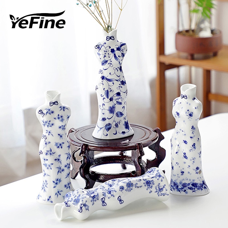 YeFine Traditional Chinese Porcelain Vases Flower Receptacle Home Decoration Antique Blue And White Ceramic Flower Vase