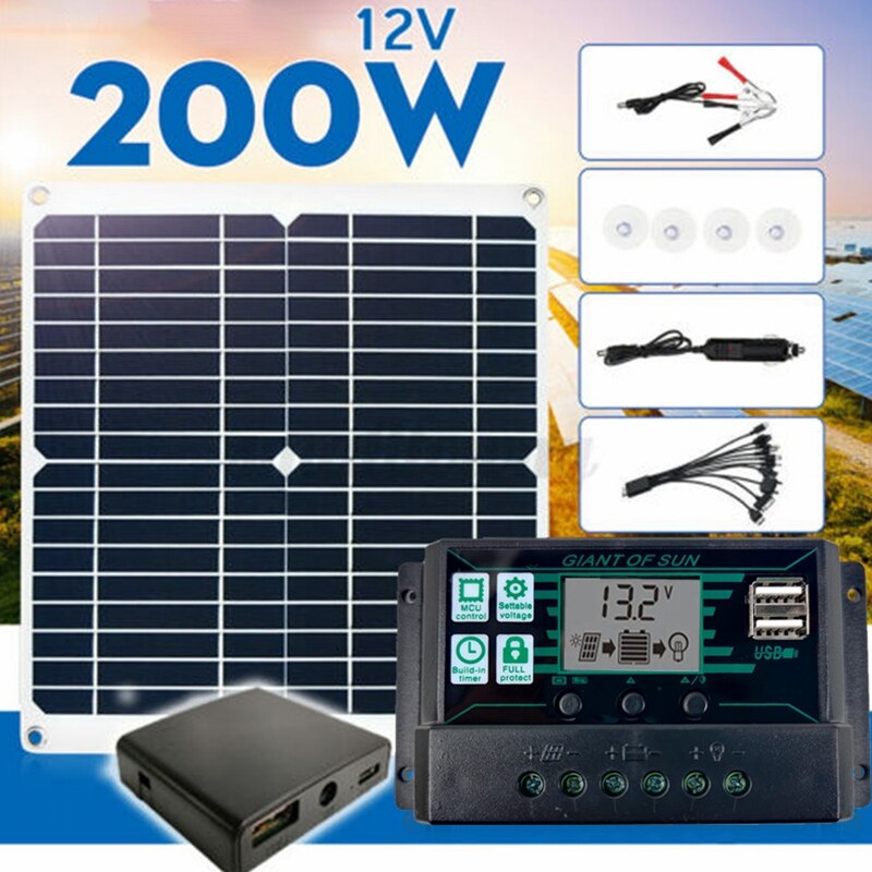 JHD-200W Solar Panel Kit Solar Panel High Efficience Travel &amp; Phone Boat Portable 12V Battery Charger With Controller