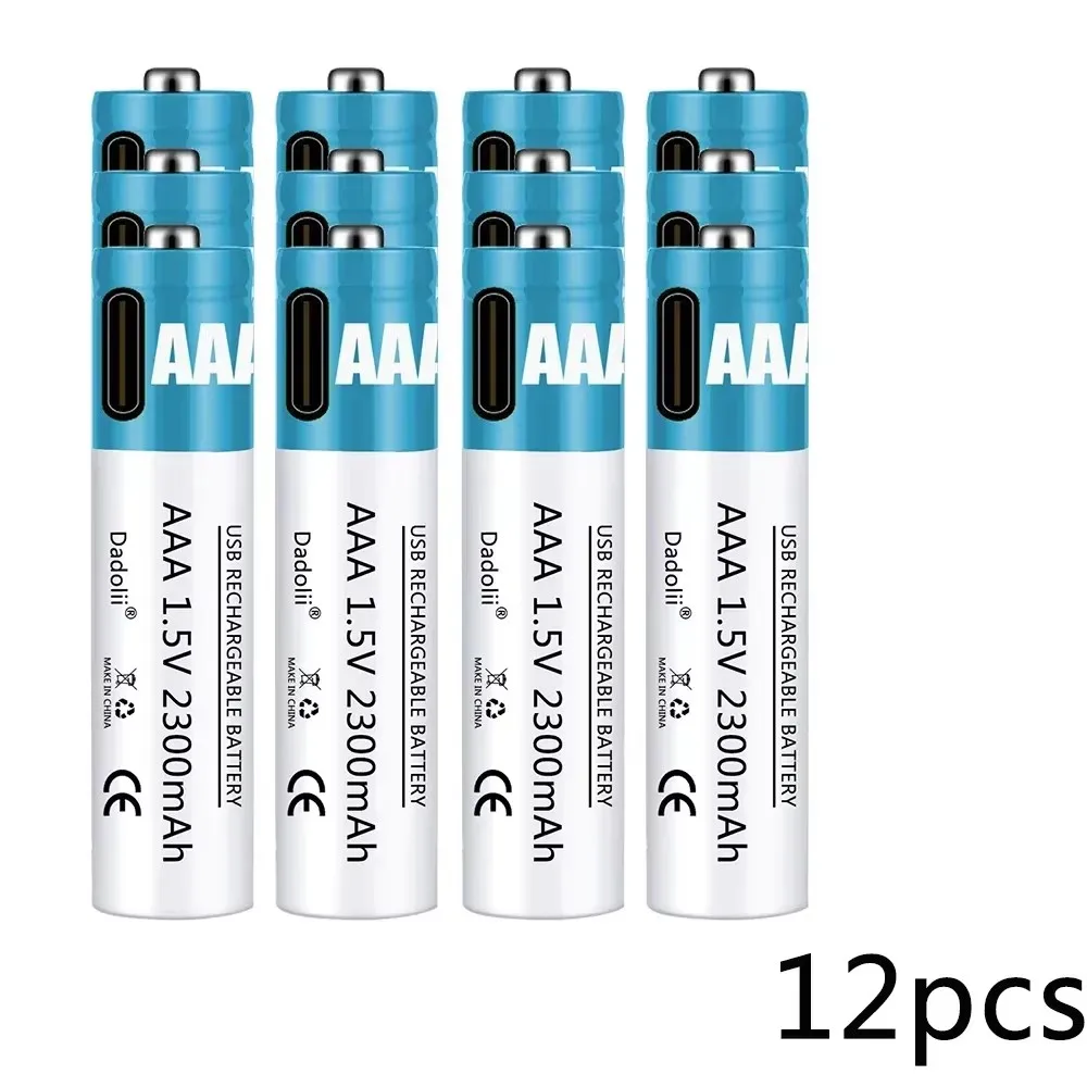 Nueva batería recargable AAA de 1,5 V, batería AAA recargable de 2300mAh, batería de polímero de litio, carga rápida mediante Cable USB tipo C: Chocolate