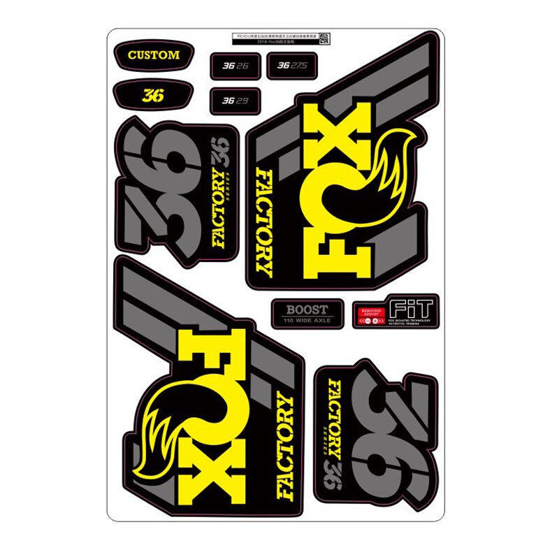 Fox float factory-36 pegatinas de horquilla para bicicleta de montaña, calcomanías para horquilla delantera,: yellow gray
