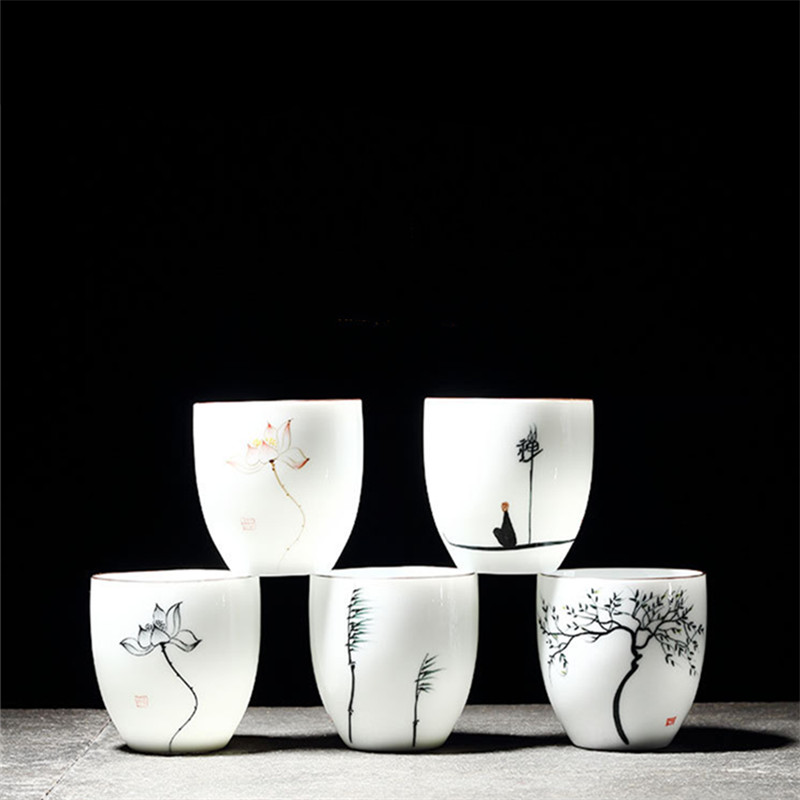 Keramische Traditionele Chinese Thee Kopjes Wit Porselein Thee Set Accessoires Kantoor Theekopjes Draagbare Retro Water Mok Drinkware