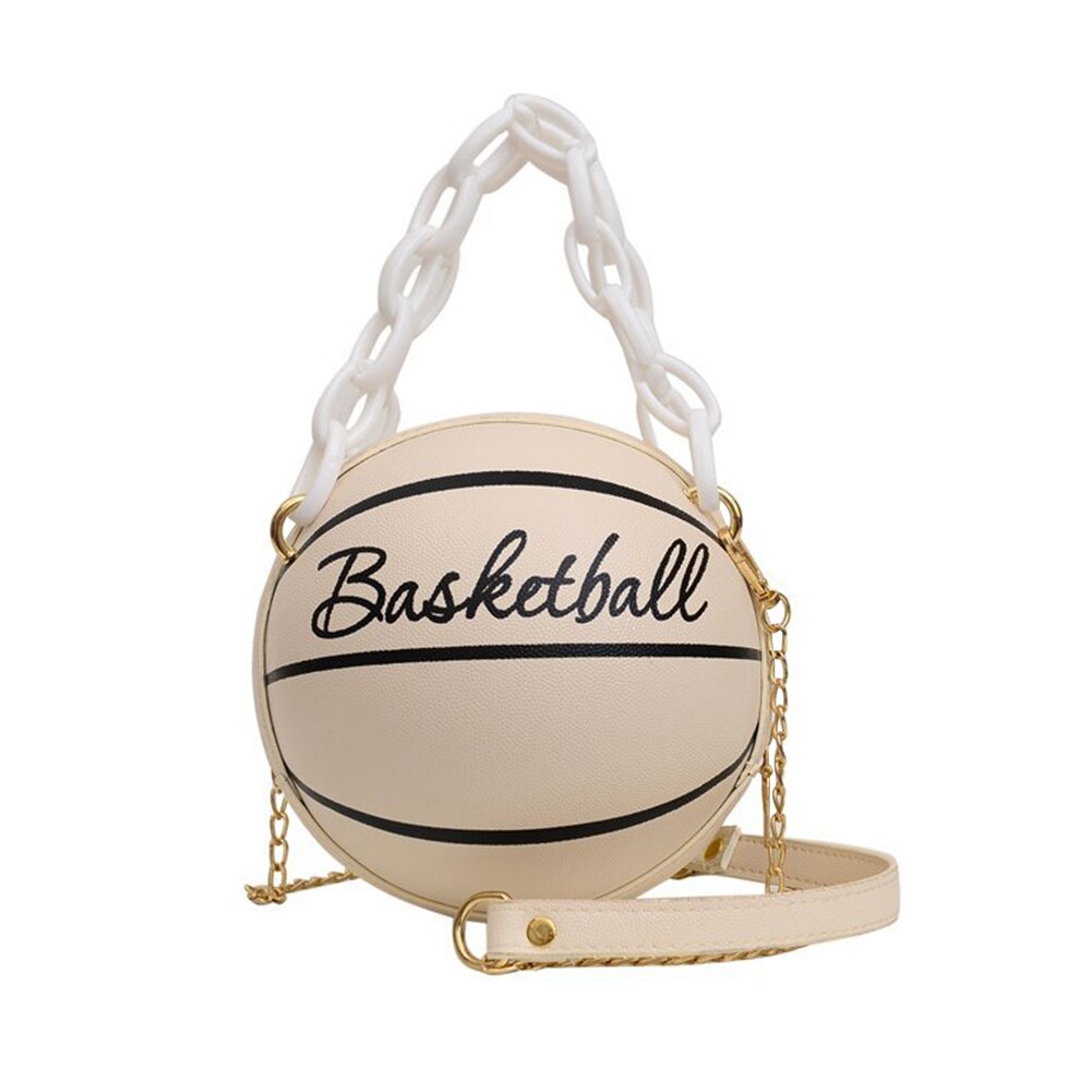 Personality Basketball Purses For Teenagers Women Shoulder Bags Chain Hand Bags Female Leather Pink Bag Small Totes: Beige