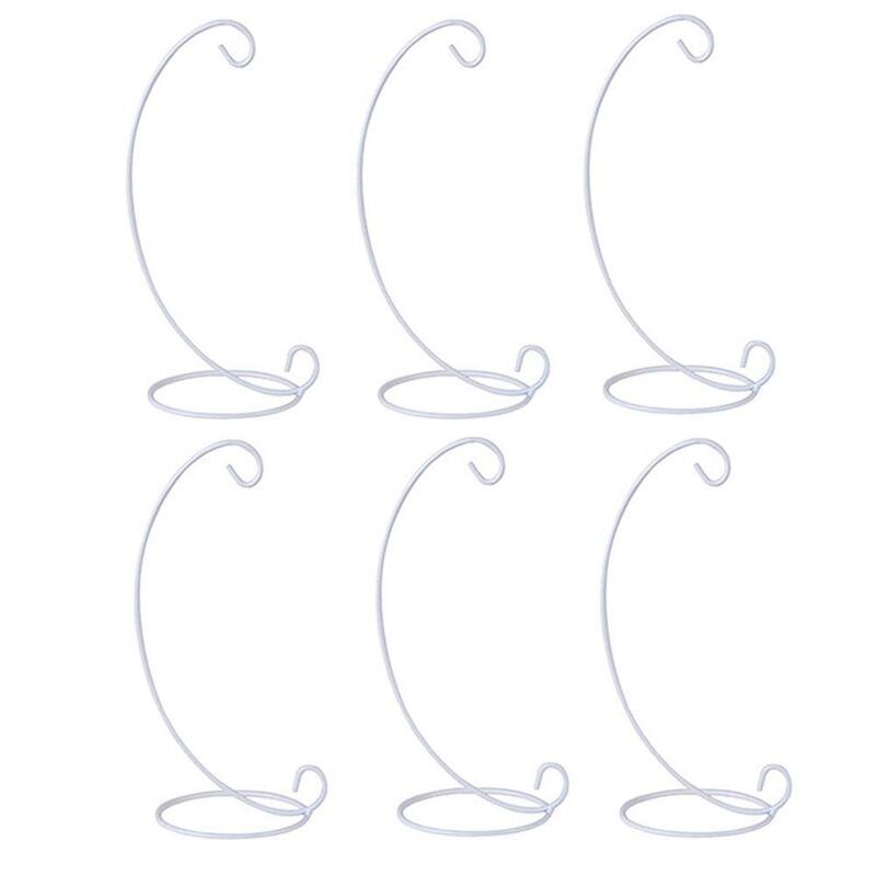 (6 pacote) ornamento expositor, ferro pendurado suporte rack suporte para suspensão globo de vidro planta de ar terrário, bruxa bola, christma: White