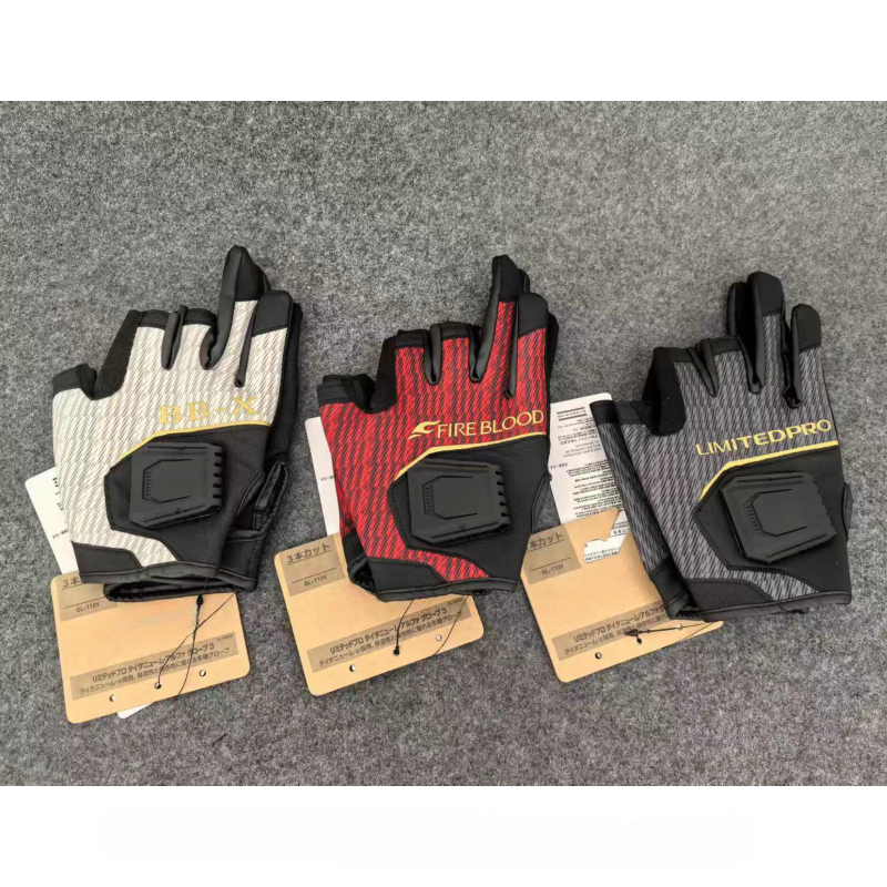 Fireblood fiskehandskar för män stenfiske halvfinger trefingers pu-läder lätta halkfria handskar gl -110v