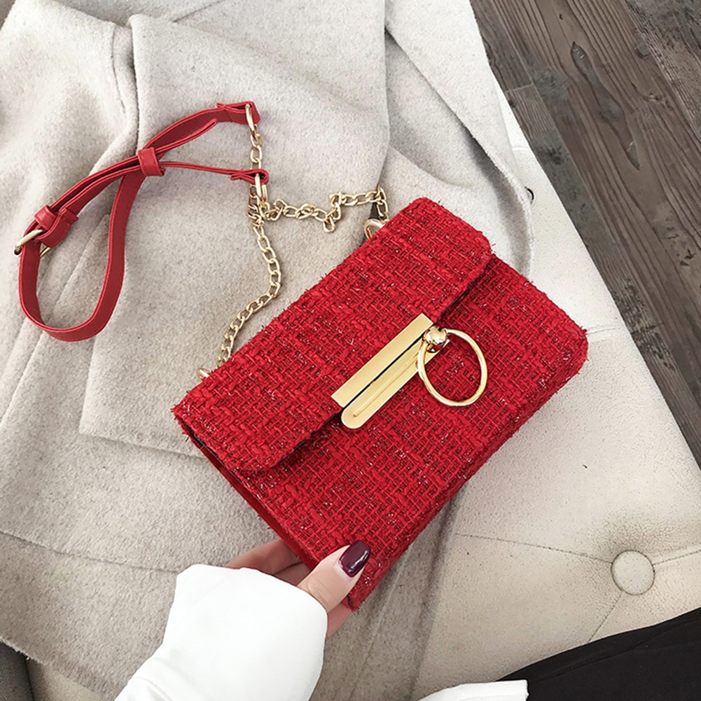 Retro wollen schoudertas voor dames, vierkante kleine crossbody-reistas