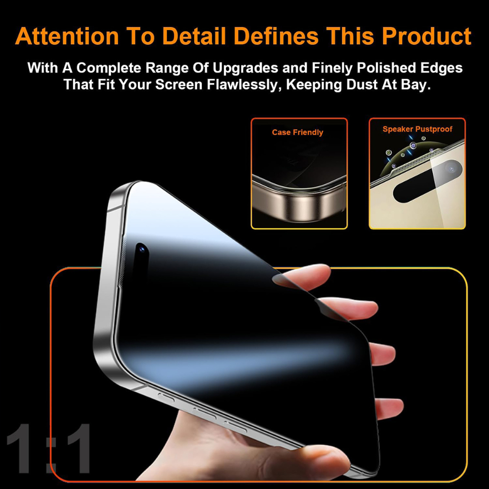 NNBILI 2 Stück 360 ° Sichtschutz-Displayschutzfolien aus gehärtetem Glas für iPhone 17 16 15 14 13 12 11 Profi Max – Einfach zu installieren