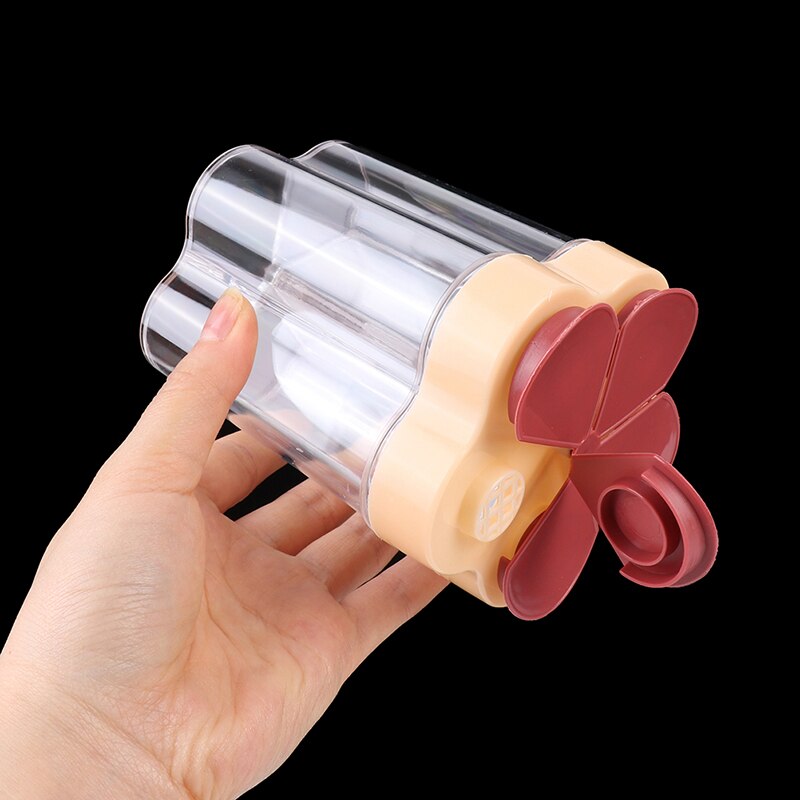 5 In 1 Plastic Zout En Peper Shaker Transparante Spice Dispenser 4 Compartiment Camping Kruiden Pot Met Deksels Voor Koken bbq