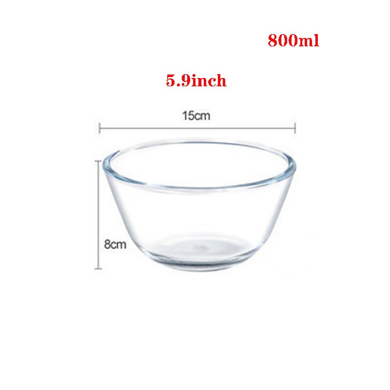 Bol de vidrio borosilicato de gran capacidad, cuencos para mezclar, batidor de huevos, recipiente para cocina, ensaladera, tazón de sopa para amasar: 800ml