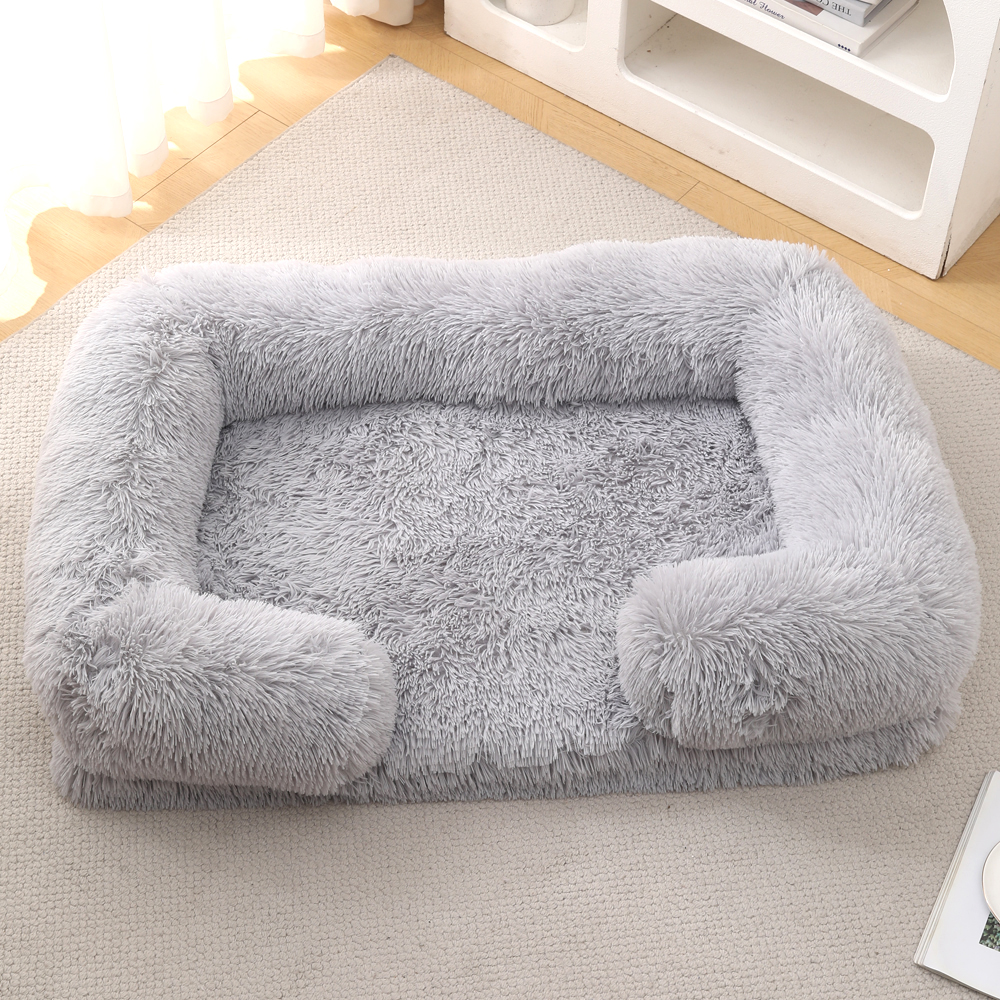 Winter Thickened Washable Removable Plush Fluffy Pet Bed for Large Medium Dogs Cats, Rectangular & Square Dog Bed Mat Cushion: L / Beige