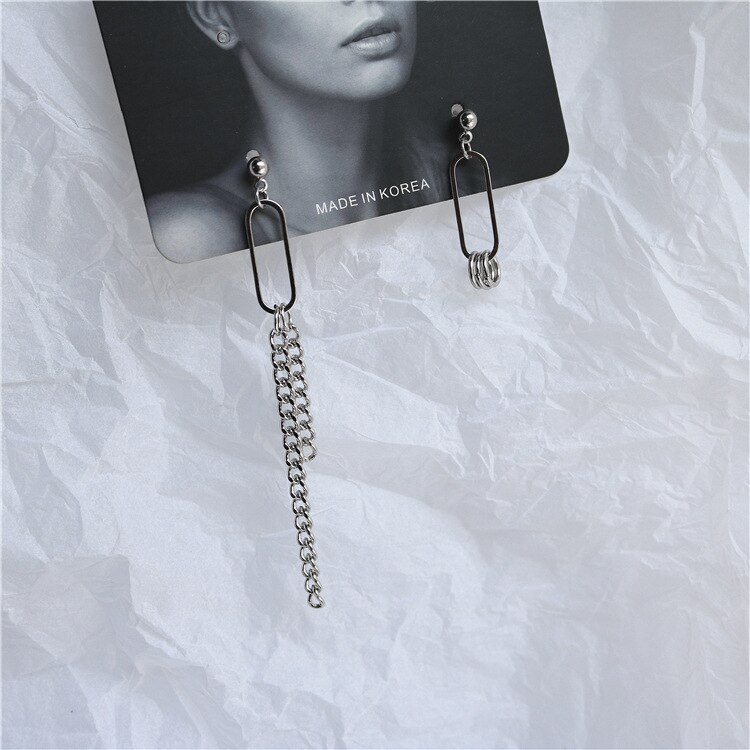 Pop Pin Chain Earrings For Women Geometric Asymmetric Simple Metal Style Retro Round Earrings Charm Ear Jewelry: STYLE 6