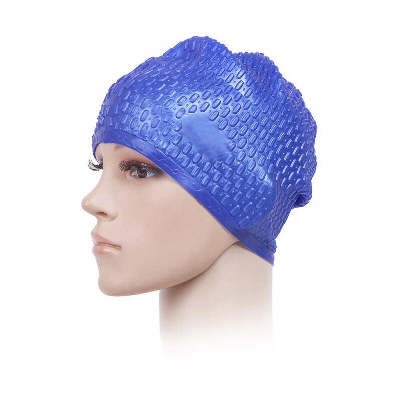 3D Elastic Silica Gel Swimming Cap Waterproof Ear Protection Adult Men Women Long Hair Swim Hat Cover Ear Bone Pool: Blue