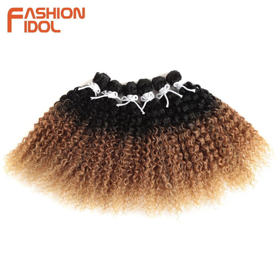 IDOL-extensiones de cabello sintético Afro corto pelo rizado, 14 pulgadas, 6 unidades/lote, marrón, Ombre