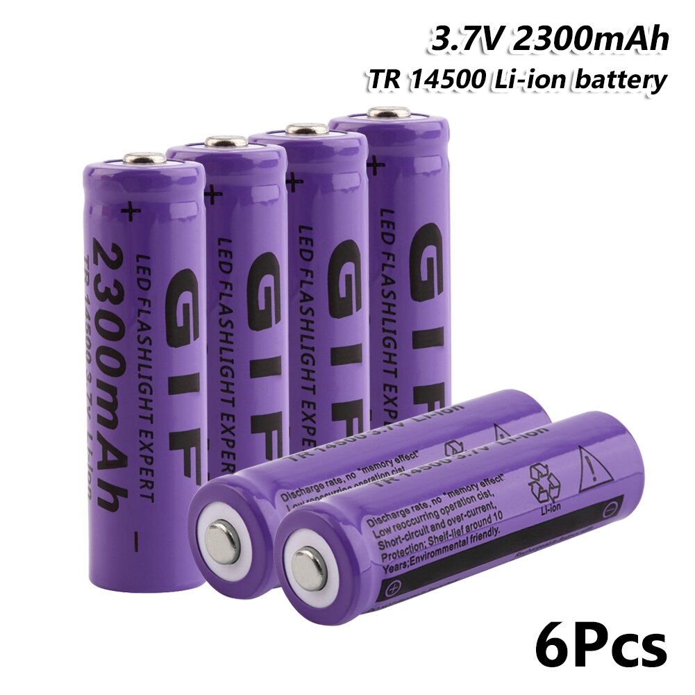 GIF 14500 Rechargeable Lithium Li-ion Battery 2300mAh 3.7V Rechargeable Cell For Torch Mini Fan Gamepad Torch LED Flashlight: 6 Pcs