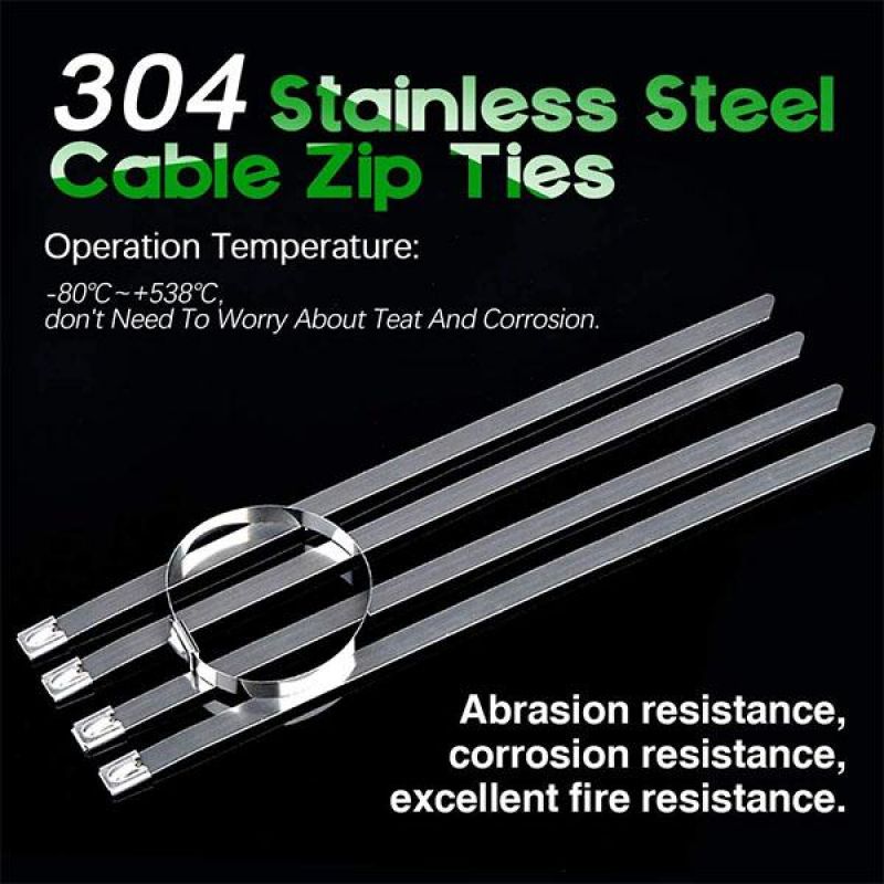 100PCS Multi-Purpose Locking Cable Metal Zip Ties Stainless Steel Cable Ties Locking Metal Zip-Exhaust Wrap Coated