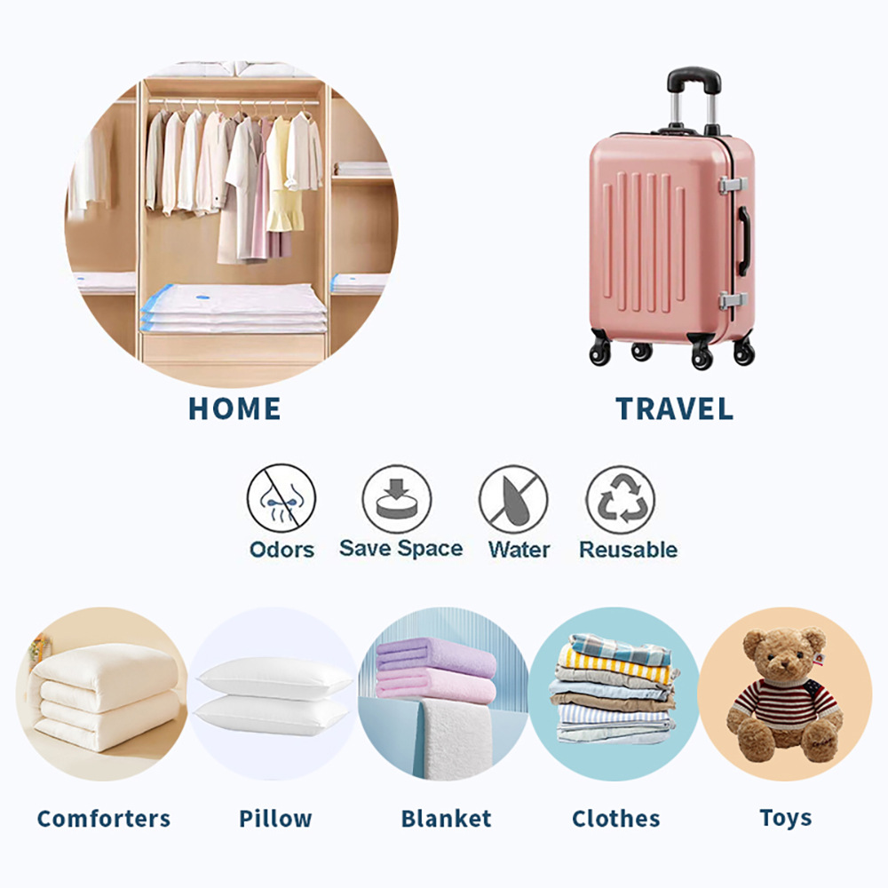 Sacs de scellage de stockage sous vide réutilisables, 10/1 pièces, avec sac sous vide pliable et pliable pour gagner de l'espace, pour vêtements de voyage