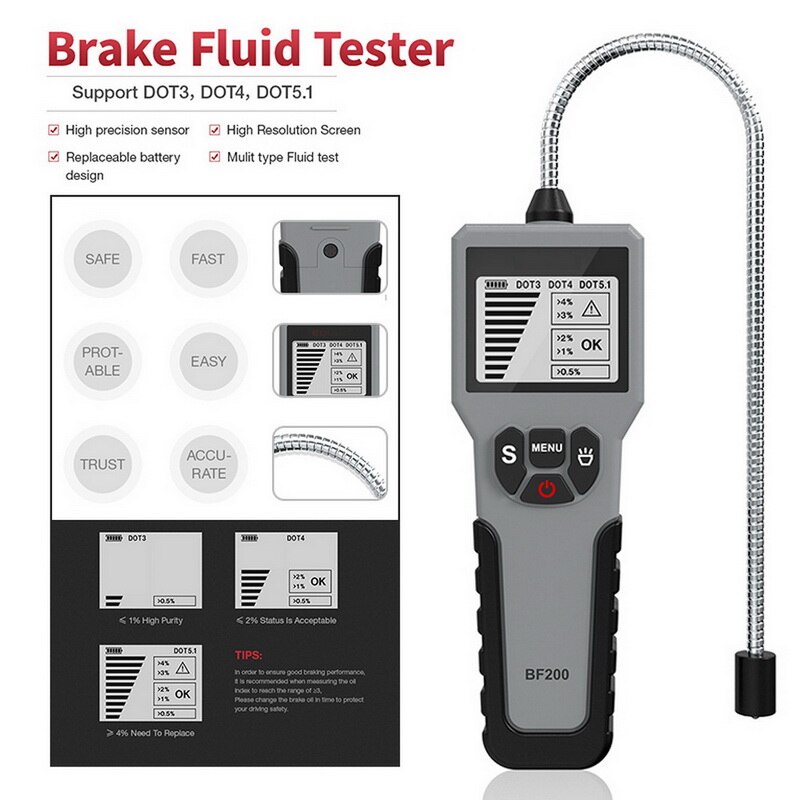 Digital Brake Fluid Tester for DOT3 DOT4 DOT5.1 Water Content Detector LED Display Car Accessories Oil Test Pen