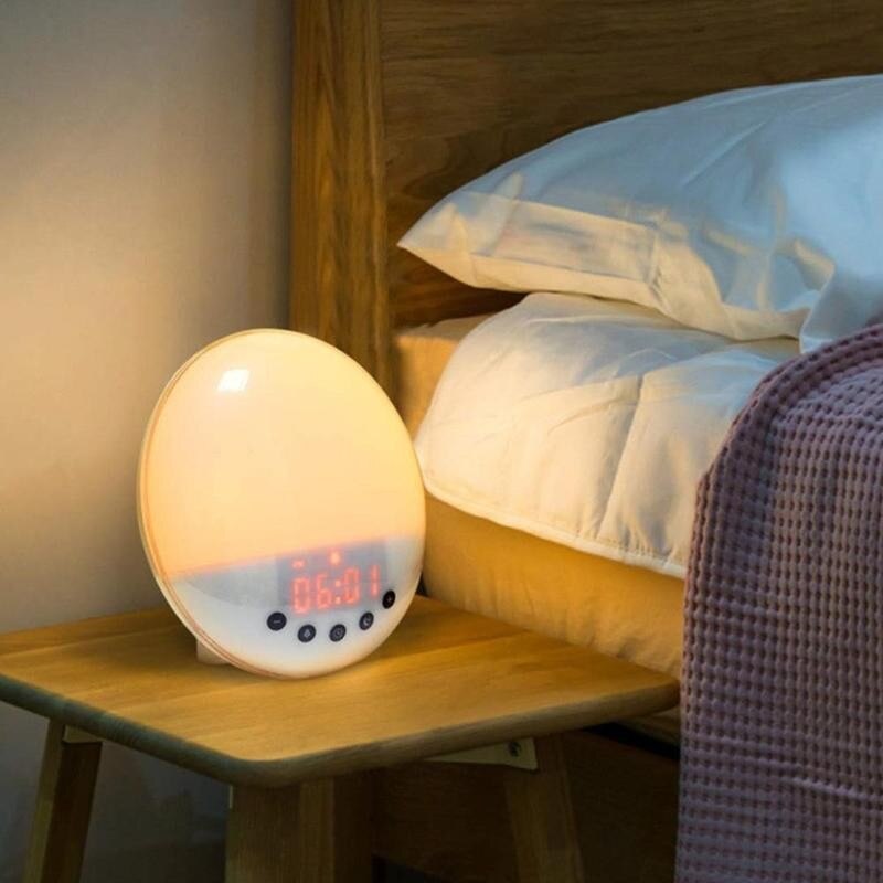 Fm Radio Dual Alarm Wake Up Light Wifi Smart Workday Alarm Clock With 7 Colors Sunrise/sunset Digital Led Bedside Lamp Beat