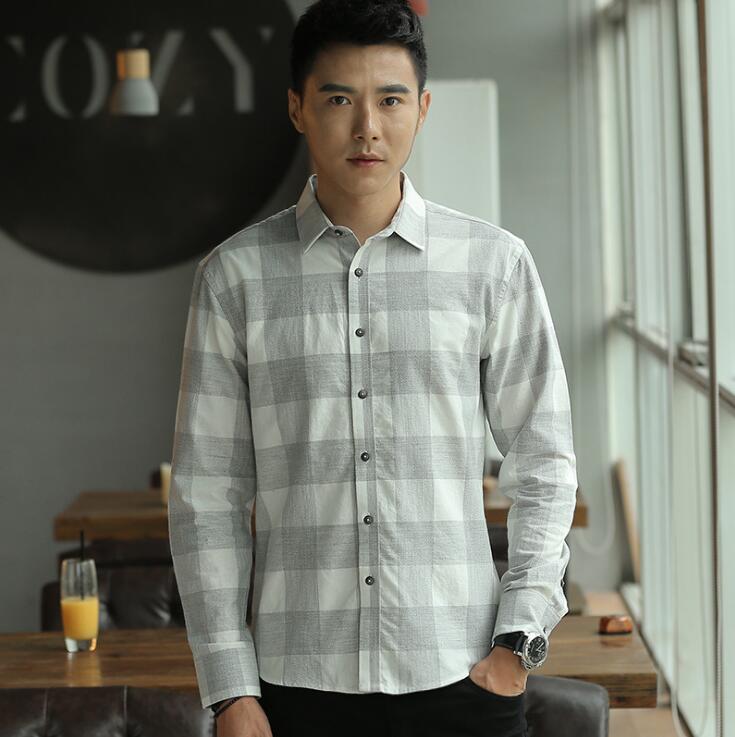 Japanska 100%  bomull herr oxford fritidsskjortor våren långärmad slim fit rutig klänning skjorta herr: Ljusgrå / 3xl asiatiska 185cm 88kg