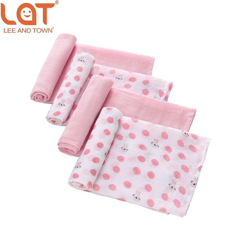 4 Stk/doos Baby Boy Meisjes Pasgeborenen Katoenen Mousseline Vierkante Wasbare Premium Herbruikbare Nappy Luiers Doekjes Bad Doek Handdoek Deken: Pink