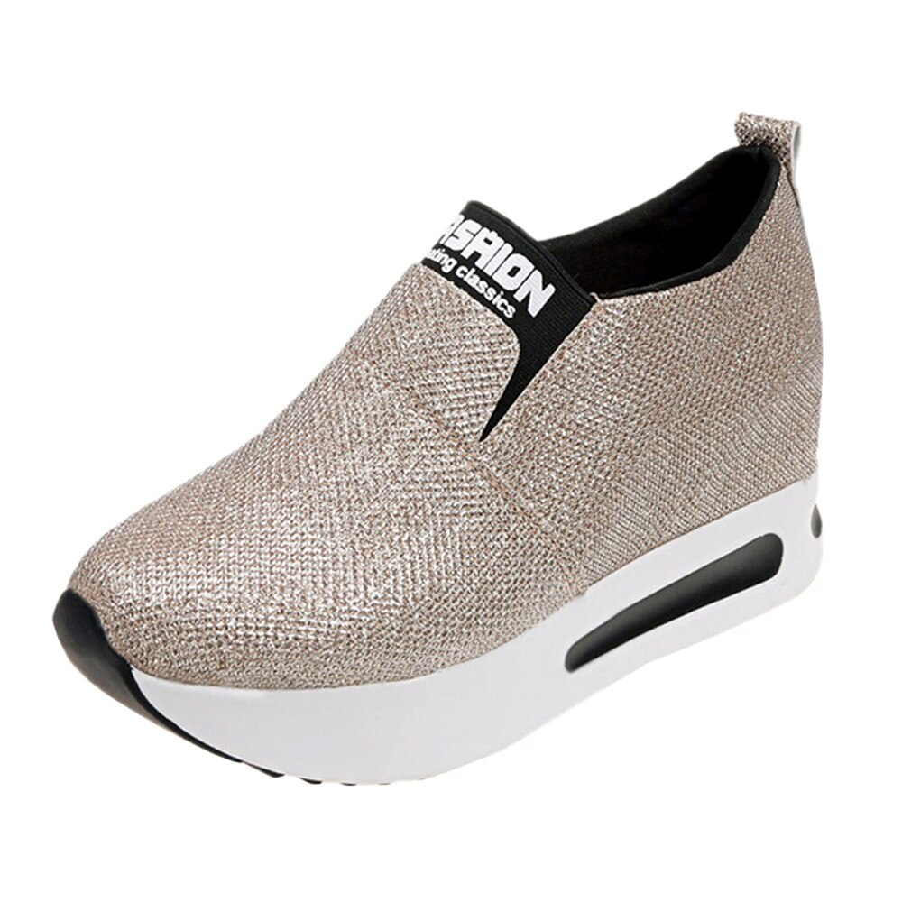 KLV Femmes Plat Fond Épais Chaussures Sans Lacet Bottines Décontracté Plate-Forme Chaussures de Sport scarpe donna l'estive nere zapatillas mujer #5: Or / 4