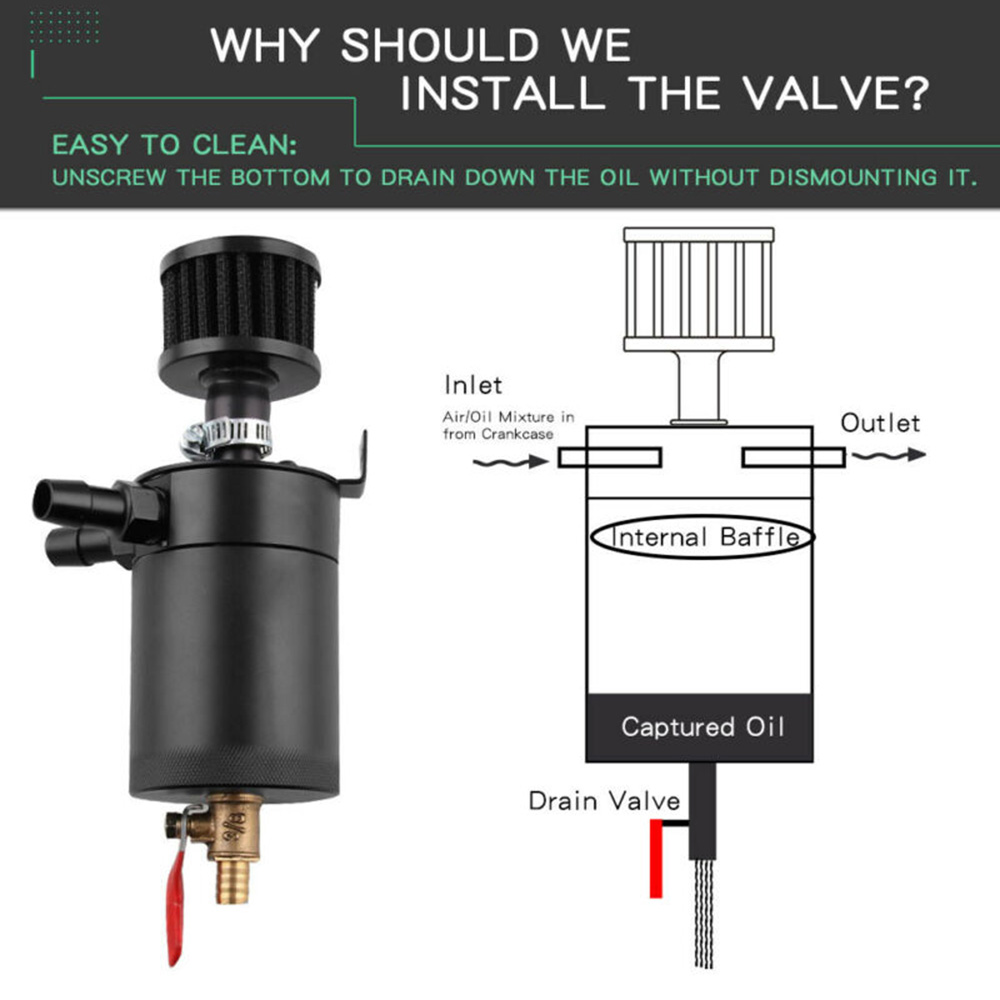 Oil Catch Can Tank 2-Port Baffled Reservoir With Drain Valve Breather Universal Replace Car Anto Accessories