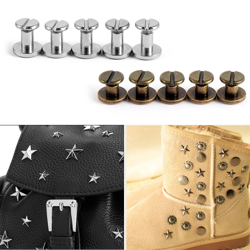 10 Set Knop Schroef Studs Ronde Kop Klinknagels 5/6. 5/8mm voor Bag Riem Leer Craft Accessoire