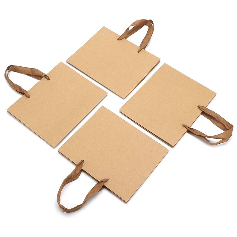 25 stykker kraftpapir indkøbspose kraftpapirpose, brun kraftpapirpose med udvidet stofhåndtag