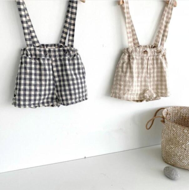 2020 bambini di Estate Ragazzi e Ragazze del Plaid del Cotone Causale Della Bretella Pantaloni di Scarsità Del Bambino Lattice Sling Pantaloni Bambini Tute E Salopette