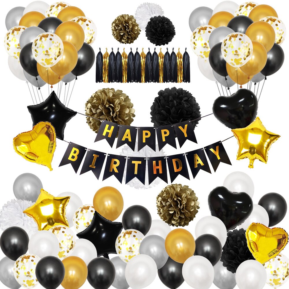 Verjaardagsfeestje Decoraties Set Zwart En Gouden Fishtail Opknoping Vlag Papier Vel Papier Fringe Classic Zwart En Gouden Combo