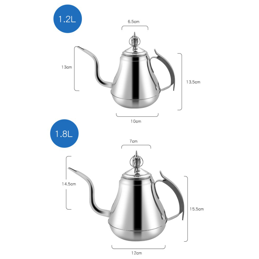 1.2/1.8l svanehals vannkoker rustfritt stål tekanne med tesil tekanne hotell kaffekanne induksjon komfyr vannkoker sett