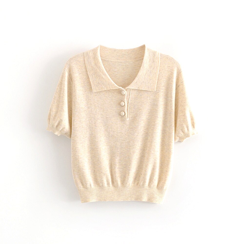 Polo Vintage De estilo pijo para mujer, blusa informal lisa De lana con botonadura única, Vestidos De Verano: SW0235BG