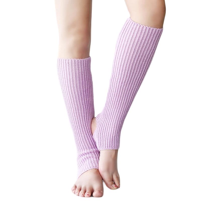1 Pair Women Girls Ballet Dance Stirrup Leg Warmers Ribbed Knitted Solid Color Toeless Latin Knee High Socks Sleeves: Taro purple