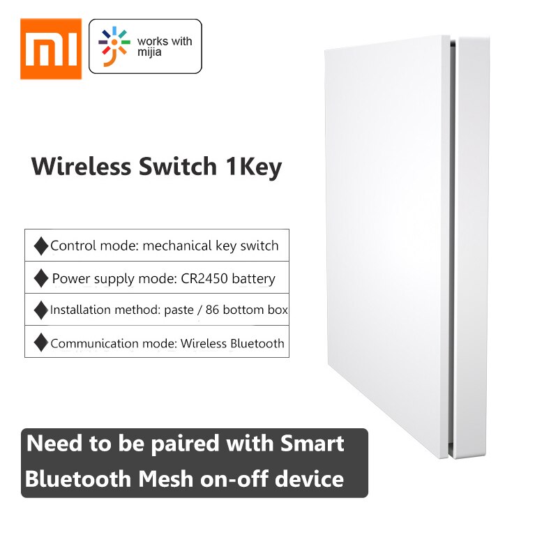 Xiaomi Mijia APP Smart Bluetooth Mesh On-Off device Smart Remote Control Light Switch No Line Modification With Timing Function: Wireless 1Key