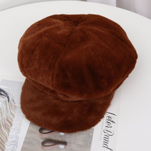 HT2209 sombreros de Otoño Invierno para mujer, boinas de piel de forro polar suave para mujeres plano liso octogonal Newsboy Caps Vintage Artist Painter Women Cap: Caramel